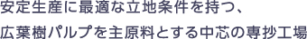 安定生産に最適な立地条件を持つ、広葉樹パルプを主原料とする中芯の専抄工場